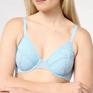 All Worthy Hunter McGrady Lace Unlined Underwire Bra Powder Blue 48DD A632465